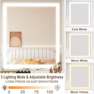 Tocador con espejo y lámpara, toma de corriente, con cajones y armarios, 3 modos de iluminación con brillo ajustable, dormitorio, blanco - Product Image 3