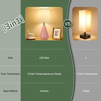 Petite lampe de chevet pour chambre à coucher, lampe de lecture de bureau avec 3 températures de couleur, lampe de chevet en céramique de 15,5 pouces avec abat-jour en tissu