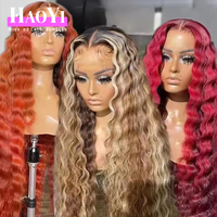 Peluca frontal con cierre de encaje HD sin pegamento, color marrón ombré con rubio miel, cabello humano virgen brasileño SDD liso original