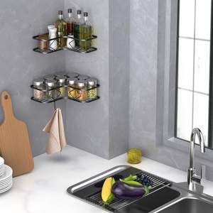Estante de baño moderno de Metal negro, montaje en pared, esquina de ducha, <span class=keywords><strong>sin</strong></span> perforación, nuevo diseño - Product Image 6