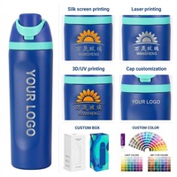 Bouteille d'eau isotherme à double paroi en acier inoxydable 304 de 16, 19, 24, 32 oz avec poignée et paille, personnalisable avec logo, pour sports de plein air