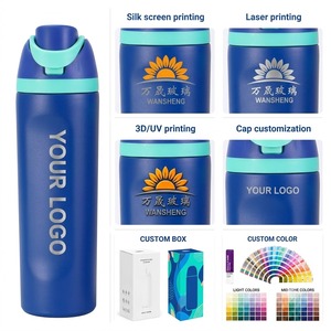 Bouteille d'eau isotherme à double paroi en acier inoxydable 304 de 16, 19, 24, 32 oz avec poignée et paille, personnalisable avec logo, pour sports de plein air - Product Image 3