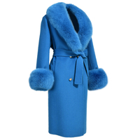 Manteau Long pour femme, col Double Face, en laine véritable et cachemire, renard, hiver