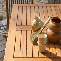 Table de salle à manger extérieure extensible en teck massif moderne de luxe et ensemble de chaises pliantes pour cour de villa, durable et résistant aux intempéries