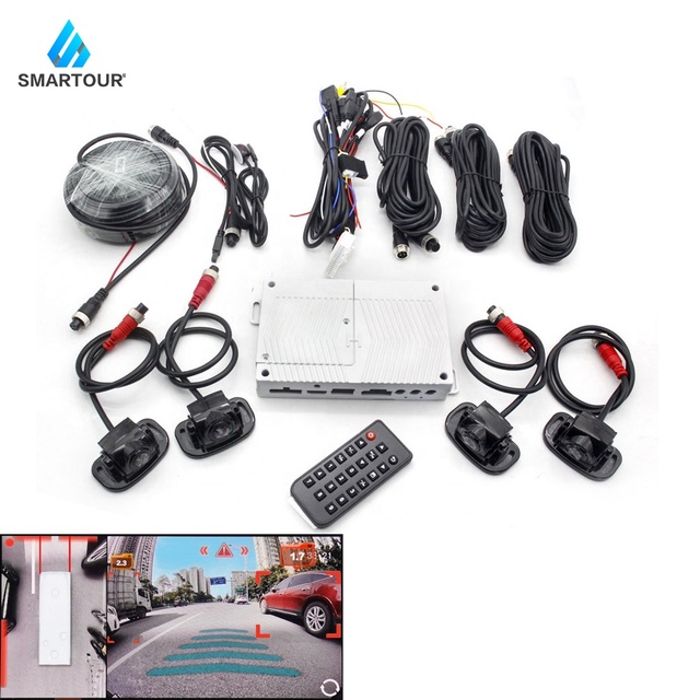 AI 3D 360 Degree Bird View Car Camera System Smartour 1080P 4 Side Surround Reverse Camera Kit IP67 Waterproof