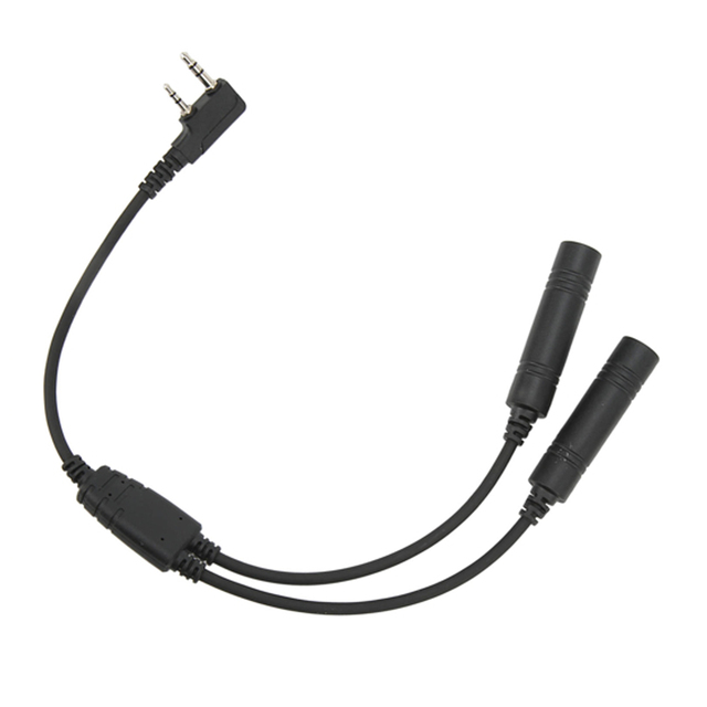 Walkie Talkie Radio 2 Pin K Port Microphone Headset Cable Adapter for Aviation Helicopters