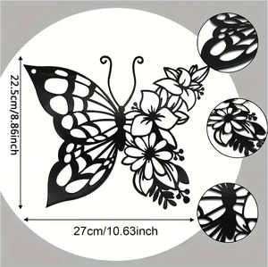 Décoration <span class=keywords><strong>murale</strong></span> moderne en métal découpé au laser, motif papillon et floral, en acier de précision, à suspendre pour la maison/le <span class=keywords><strong>jardin</strong></span>. - Product Image 2
