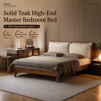Lit Moderne Entièrement en Bois Style Nordique Luxe Vintage avec Tête de Lit Rembourrée en Teck Massif Écologique pour Chambre d'Hôtel