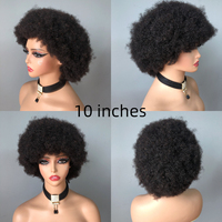 Wig keriting Afro Perruque murah Wig Bob pendek Label pribadi dengan poni tebal Wig rambut manusia keriting Afro UNTUK WANITA HITAM