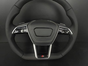 Volante Deportivo Personalizado con Base Plana Estilo S-Line |   Cuero Premium//Fibra de Carbono para Audi TT A7 A3 A4 A5 A6 Q3 Q5 Q7 <span class=keywords><strong>Serie</strong></span> S - Product Image 4