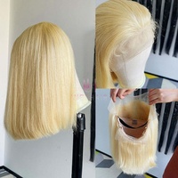 Wig Rambut Asli Wanita Brasil HD 613 Blonde Bob 13X4 Lace Front Pre Plucked, Wig Rambut Virgin 200 Density 5X5 Closure