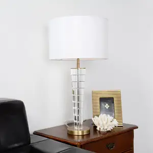 High Grade Handmade White Fabric Indoor Studying Reading Desk Light Modern K9 Crystal Led Table Lamp