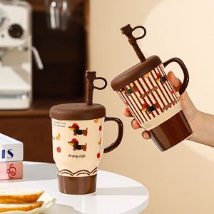 Taza de Cerámica de Alta Calidad con Tapa, Taza para Agua, Taza para Café de Oficina en Casa, Gran Capacidad, con Ventosa - Product Image 1