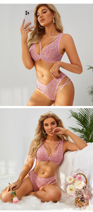 Completo Intimo Donna in Pizzo Floreale Stile Europeo Americano Sexy Taglie Forti con Reggiseno <span class=keywords><strong>Push</strong></span>-<span class=keywords><strong>Up</strong></span> a Bretelle Incrociate e Slip Bikini con Ferretto - Product Image 6