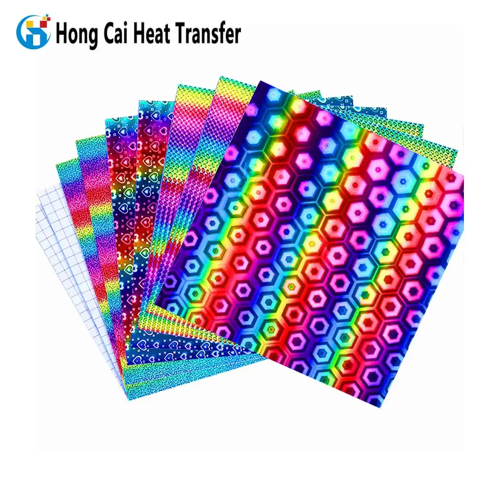 Rainbow Laser Holographic Heat Transfer Vinyl for T-shirts, hats, apparel HTV sheets compatible heat press machines
