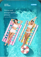 Flotador Inflable Resistente de PVC para Piscina con Orificios para Niños y Adultos, Cama Flotante Engrosada con Diseño de Rayas Coloridas