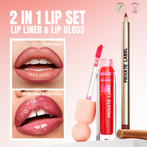 Su logotipo 2 en 1 Brillo de labios a prueba de agua Mate Alto pigmento Vegan Etiqueta privada Brillo de labios y juego de caja de delineador de labios - Product Image 2