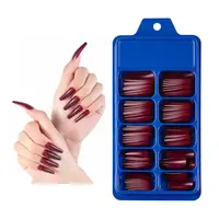 Großhandel 100 teile/schachtel Wein rot lange Stil Braut falsche Nägel reine Farbe Luxus presse auf Nägeln