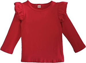 Camiseta de Color sólido para niña pequeña, blusa básica lisa con volantes, ropa informal de algodón - Product Image 5