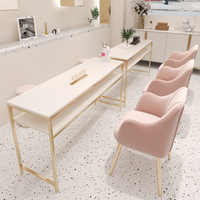 Table de manucure légère simple ou double, poste de travail de salon de manucure avec cadre doré, ensemble table et chaise en option