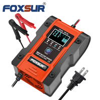 Chargeur de batterie FOXSUR 12V 24V pour voiture, bateau, moto, chargeur de batterie au plomb à réparation par impulsions 12V 6A avec écran LCD
