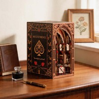 Minicity bricolage 3D en bois Puzzle livre Nook Kit Miniature lumière LED décor serre-livres étagère Miniature maison de poupée Insert