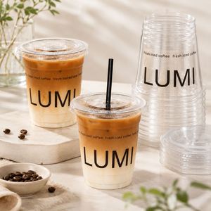 Vasos Desechables de Plástico PET con Tapas Planas, Impresión Personalizada, para Café Helado, Latte, Té con Leche, Bebidas para Llevar, Empaquetado para Cafeterías, OEM - Product Image 3