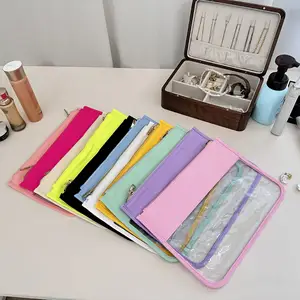 Large-capacity transparent PVC cosmetic bag in stock wholesale macaron color pen bag storage bag examination student stationery