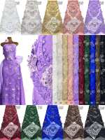 Tissu en tulle à fleurs 3D appliquées, cousues à la main, avec strass, pour robe de soirée, maille, 2026