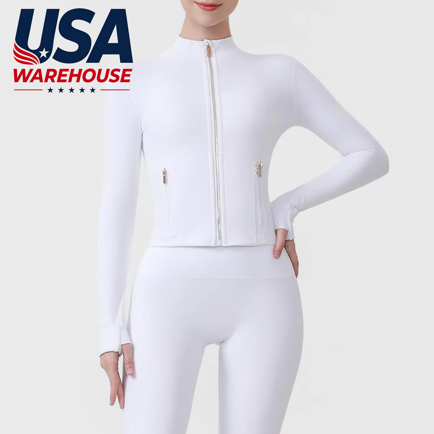 USA Warehouse Women's Cropped Long Sleeve Seamless Quick Dry For Breathable High Elastic Slim Fit Fitness Wear Yoga