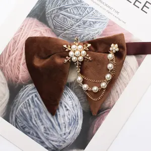 Nœud en velours de couleur unie pour femmes et hommes, accessoires de perles de neige, chemise à la mode, uniforme, nœud papillon fleur