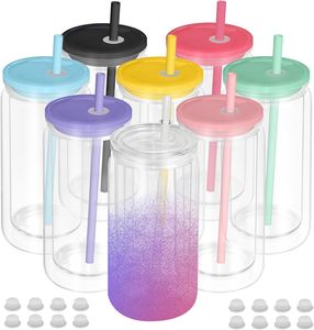 Gobelet en plastique transparent incassable à double paroi de 16 oz, pré-percé, pour bière ou jus, avec couvercles colorés, pour globe à neige, expédié depuis l'entrepôt américain - Product Image 1