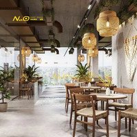 Design d'intérieur de café, éclairage LED, mobilier d'exposition écologique, comptoir de restaurant