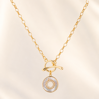 Collier avec pendentif en cristal, acier inoxydable, plaqué or 18 carats, étoile, cœur, fermoir OT, vintage, unisexe