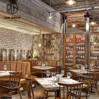 Ensemble de meubles de café moderne, demi-cercle en bois, canapé de restaurant incurvé, table et chaises rondes