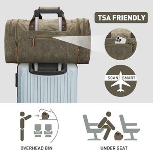 더플 방수 왁스 칠 캔버스 정품 가죽 주말 하룻밤 빈티지 여행 핸드백 휴대 가방 - Product Image 4