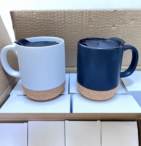 Bulk Matte <b>Ceramic</b> <b>Mug</b> with Cork Base & Plastic <b>Lid</b>, Custom Logo Promotional Coffee Cup <b>for</b> Corporate Gift Hotel Office - Product Image 1