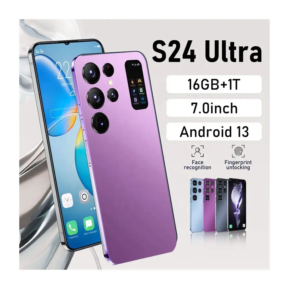 Ponsel cerdas S24 Ultra 16GB + 512GB, ponsel pintar Android 13.0 kartu ganda tidak terkunci, Smart Phone layar 7 inci
