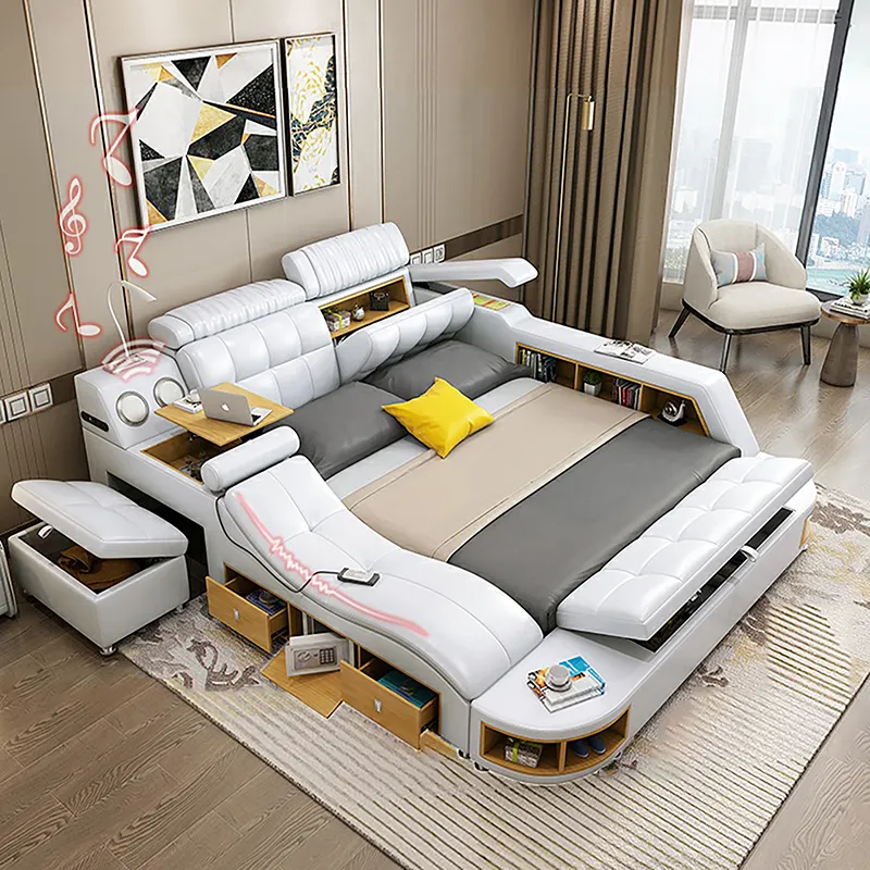 Modern Bed Style Bedroom Sets Multifunctional Leather Storage Luxury Bed King Size Tatami Bed With Massage
