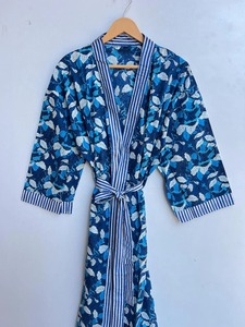 Robe kimono de maternité en coton 100% doux et léger, imprimé indien bleu, écologique, printemps-été, imprimé couleur active, festival - Product Image 3