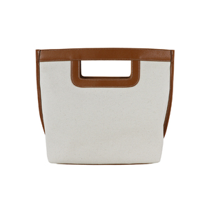 Vintage Style <b>Canvas</b> <b>Shopper</b> Bag with Brown Faux Leather Cutout Handles Large Capacity Eco Friendly Lady Tote Purse - Product Image 3
