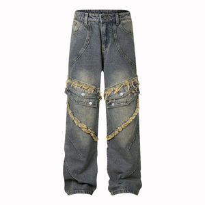 <span class=keywords><strong>Jeans</strong></span> larghi a gamba larga da uomo stile americano piega retrò finta tasca insieme più bottoni <span class=keywords><strong>Jeans</strong></span> da <span class=keywords><strong>donna</strong></span> larghi - Product Image 1