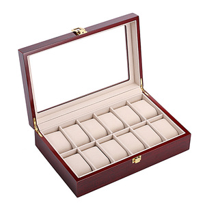 Ready estuches-caja de embalaje de madera para relojes, cierre dorado con 12 ranuras para ventana de vidrio impreso - Product Image 3