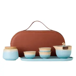 Gradient Convenient Outdoor Travel Tea Set With Tea Tray And Ceramic Express Cup Set