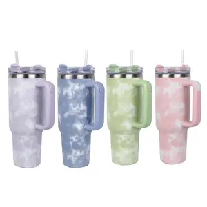 Factory Adventure Quencher H2.0 Tie Dye 304 Stainless Steel Vacuum Insulated Metal Cup 40 Oz Tumbler With Handle And Straw bling
