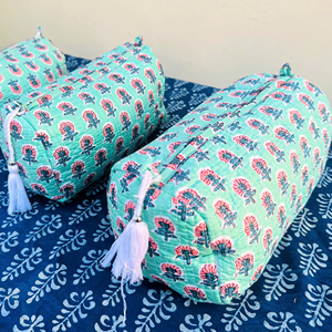 Eco-Friendly Vintage Cotton for <b>Bags</b> for Women Zipper Quilted Design Set 3 Pcs Handmade Block Printed Cosmetic Organizer - Product Image 1