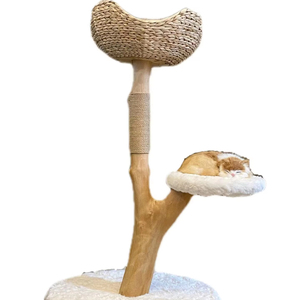 Moderner Katzenbaum aus Kiefernholz mit handgewebten Papierkörben, Sisal-Kratzbaum, 108 cm hoch, 3-stufiges Katzenmöbel für drinnen - Product Image 2