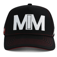 Gorra de Béisbol de Algodón de 5 Paneles con Bordado 3D en Relieve Estilo Hip Hop Urbano HBA54, Costuras en Contraste Rojas, Unisex, a la Moda