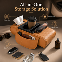 Organisateur de console centrale de voiture Luxfit en cuir Nappa de luxe, boîte de rangement, porte-gobelet, boîte à mouchoirs, emplacement pour téléphone, universel