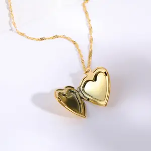 Ins tarzı kişisel tasarım kalp madalyon kolye paslanmaz çelik altın kaplama fotoğraf kolye